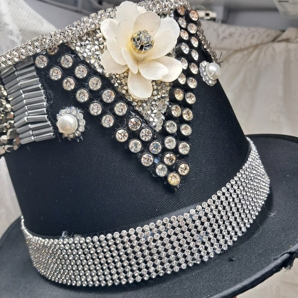 Black Rhinestone Beaded Top Hat Derby Costume Party Festival‎ Steampunk - Picture 2 of 6